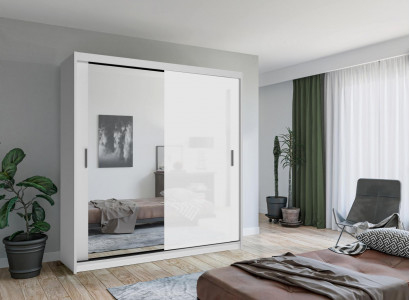 Modern wardrobe with sliding doors, LED cabinet lighting, new